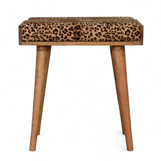 Velvet Ottoman Footstool Leopard Print Tray Style - front view