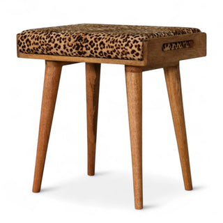 Velvet Ottoman Footstool Leopard Print Tray Style - side angle view