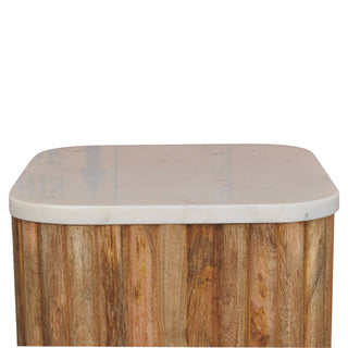 Vera Marble Side Table Fluted Mango Wood Natural Finish - lifestyle living room