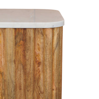 Vera Marble Side Table Fluted Mango Wood Natural Finish - fluted base detail