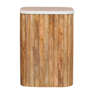 Vera Marble Side Table Fluted Mango Wood Natural Finish - front view