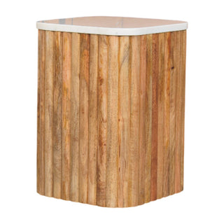 Vera Marble Side Table Fluted Mango Wood Natural Finish - marble top detail close-up