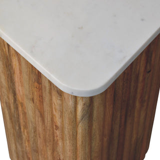 Vera Marble Side Table Fluted Mango Wood - side angle view