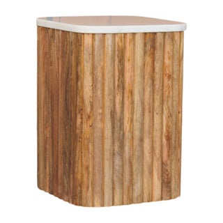 Vera Marble Side Table Fluted Mango Wood Natural Finish - top surface overhead