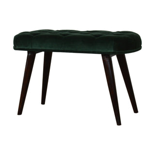 Angled view of Verdant Upholstered Bench Emerald Velvet Deep Button Tufted Compact Flat Rectangular Nordic