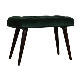 Side view of Verdant Upholstered Bench Emerald Velvet Deep Button Tufted Compact Flat Rectangular Nordic