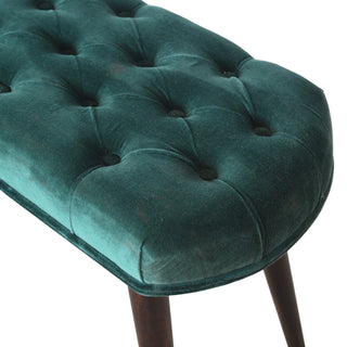 Close-up of fabric texture on Verdant Upholstered Bench Emerald Velvet Deep Button Tufted Compact Flat Rectangular Nordic