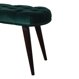 Leg detail view of Verdant Upholstered Bench Emerald Velvet Deep Button Tufted Compact Flat Rectangular Nordic