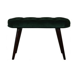Front view of Verdant Upholstered Bench Emerald Velvet Deep Button Tufted Compact Flat Rectangular Nordic