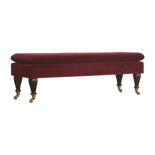 Vesper Upholstered Bench Wine Red Velvet - side angle view