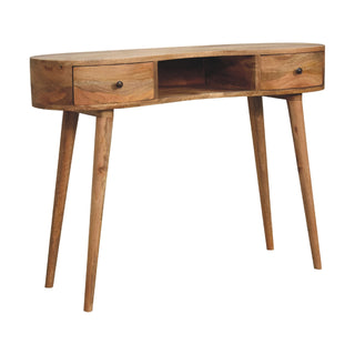 Waverly Writing Desk Mango Wood Wave-Shaped Top Dual Mini Drawers With Open Slot – rear view showing mango wood construction