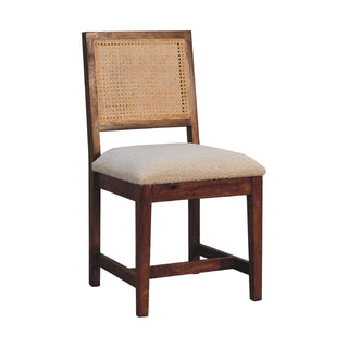 Wren Dining Chair – Cream Boucle Rattan Back – three-quarter angled view