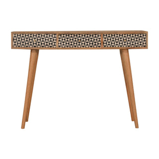 Zara Console Table Geometric Bone Inlay Nordic Legs Oak Mango Wood - front view