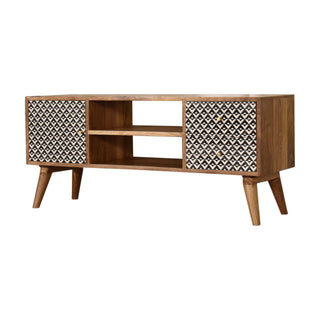 Zara Media Unit Oak Black White Geometric - side angle view