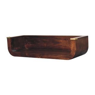 Side angle view of Zeno Wall-Mounted Console Table California Walnut Open Slot Shelf